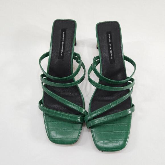 French Connection Women's Green Snake Parker Strappy Low Heel Sandals Size 8.5 - Picture 2 of 9